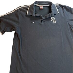 Nike Team Chicago White Sox Polo Shirt Mens L Black MLB Nike FIT DRY Short Slv